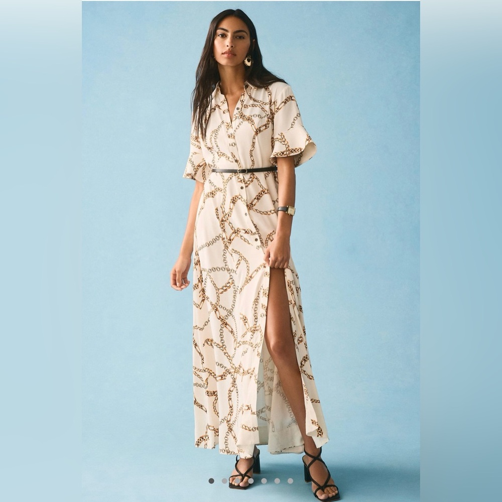 Maeve Anthropologie Chain Print Short Sleeve Shirt Dress